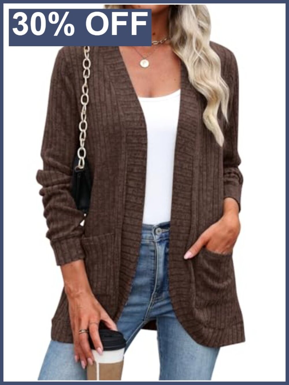 Women's Lightweight Open Front Cardigan with Pockets Long Sleeve Duster